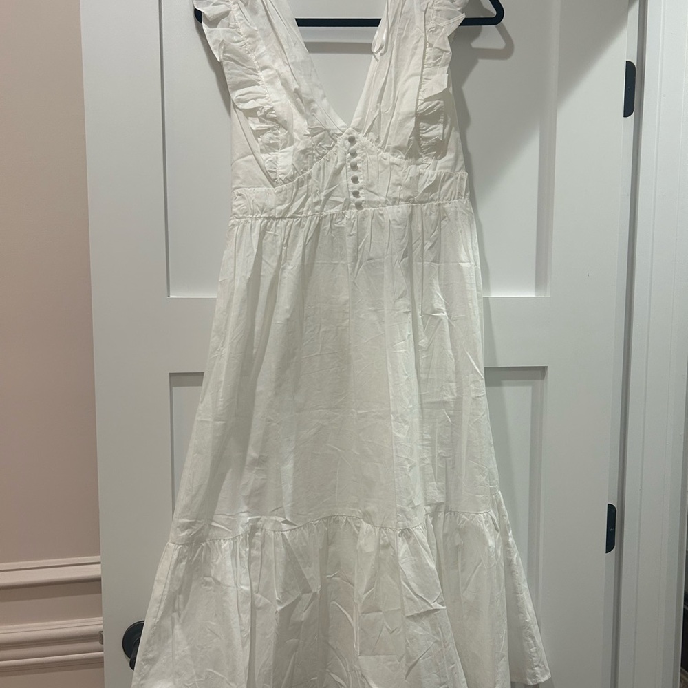 Aqua White Midi Dress with Ruffle Details